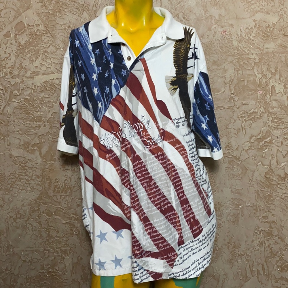 American Summer Patriotic Flag Eagle Polo Shirt XL We the People